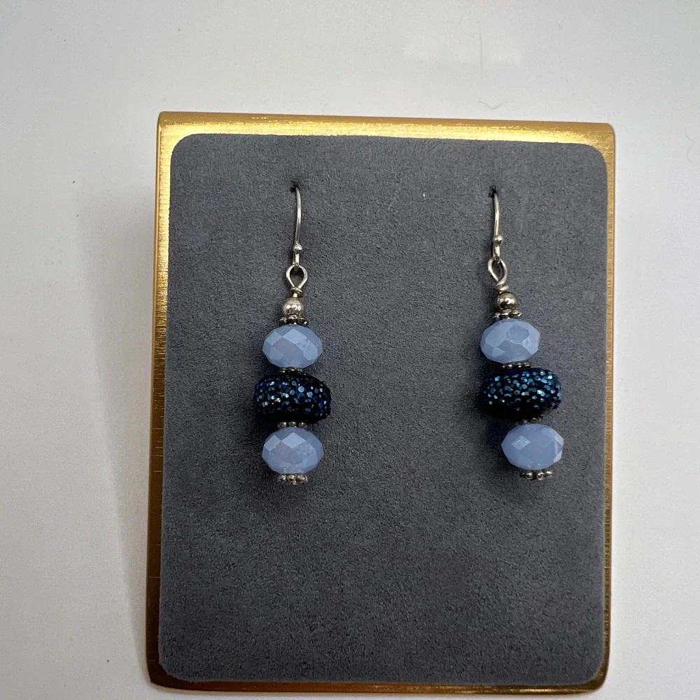 Blue Bead Dangle‎ Earrings 925 Sterling Silver Accents Women's Jewelry